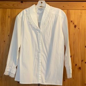Laura Ashley White Cotton Blouse Sz 10